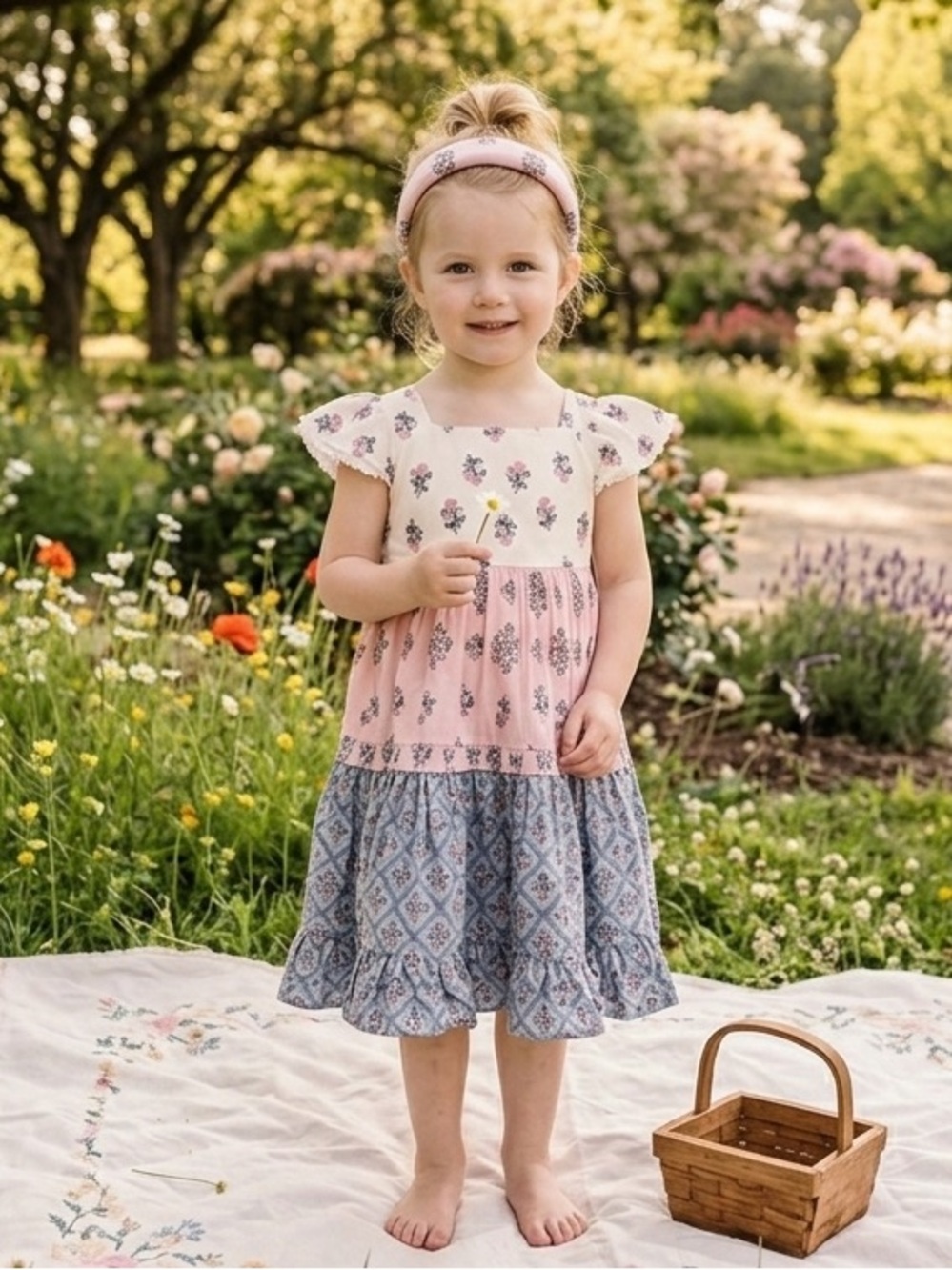 Toddler Girl Size 4 Floral Cotton Dress and Headband - NWT 100% Cotton